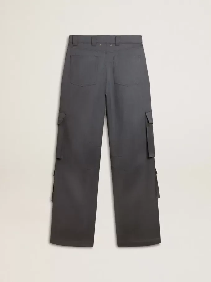 Pantaloni cargo da donna in lana azzurro Pantaloni cargo da donna in lana azzurro