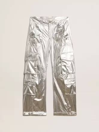 Pantaloni cargo da donna in tessuto tecnico argento Pantaloni cargo da donna in tessuto tecnico argento