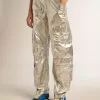 Pantaloni cargo da donna in tessuto tecnico argento Pantaloni cargo da donna in tessuto tecnico argento