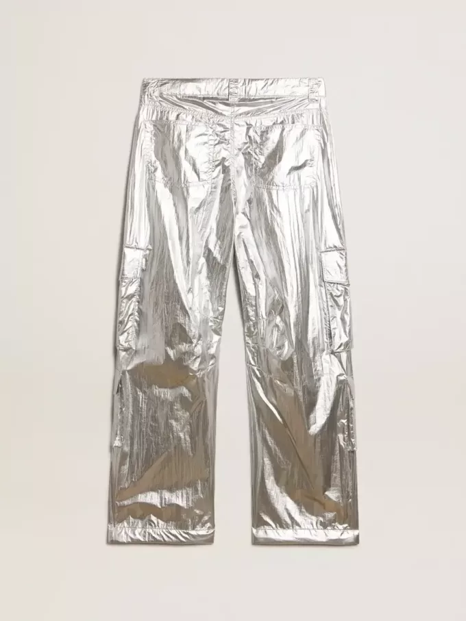 Pantaloni cargo da donna in tessuto tecnico argento Pantaloni cargo da donna in tessuto tecnico argento