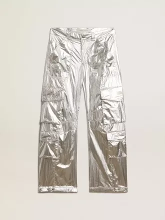 Pantaloni cargo da uomo in tessuto tecnico argento Pantaloni cargo da uomo in tessuto tecnico argento