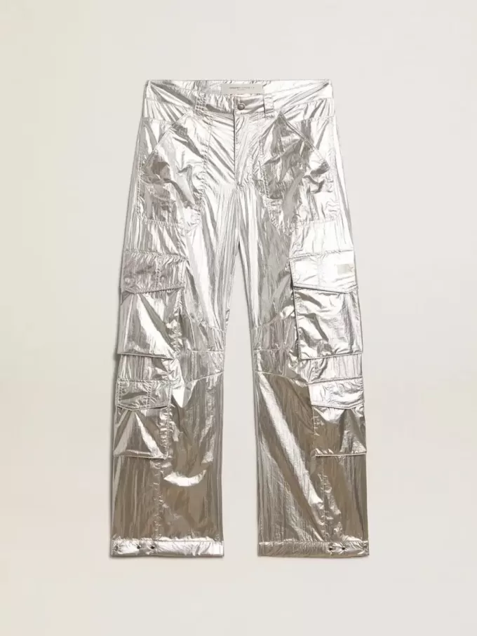 Pantaloni cargo da uomo in tessuto tecnico argento Pantaloni cargo da uomo in tessuto tecnico argento