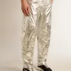 Pantaloni cargo da uomo in tessuto tecnico argento Pantaloni cargo da uomo in tessuto tecnico argento