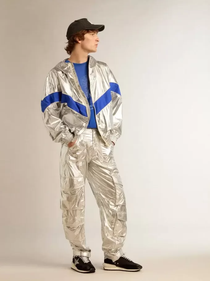 Pantaloni cargo da uomo in tessuto tecnico argento Pantaloni cargo da uomo in tessuto tecnico argento