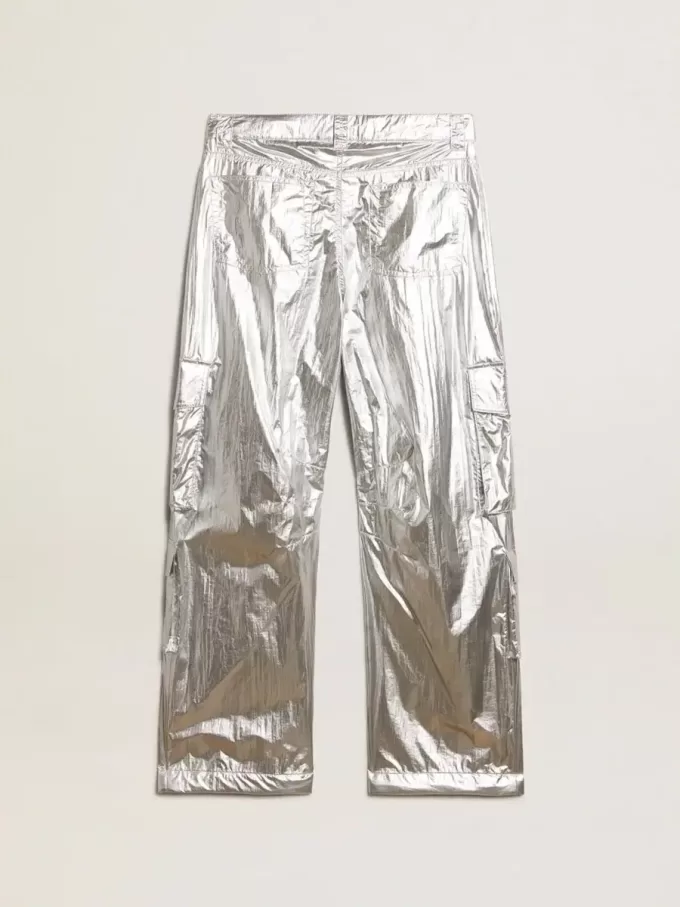 Pantaloni cargo da uomo in tessuto tecnico argento Pantaloni cargo da uomo in tessuto tecnico argento