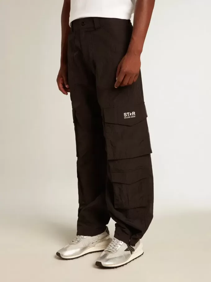 Pantaloni cargo in nylon ripstop nero