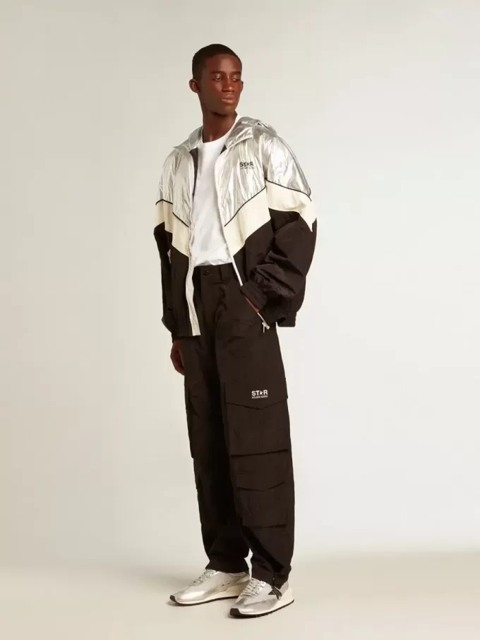 Pantaloni cargo in nylon ripstop nero