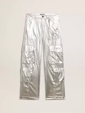 Pantaloni cargo in tessuto tecnico argento
