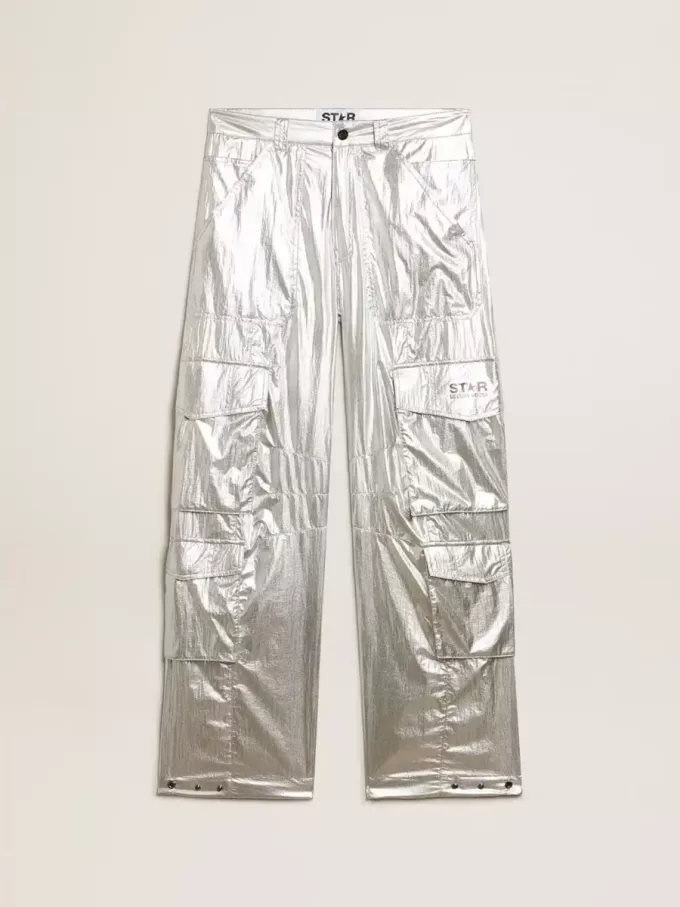 Pantaloni cargo in tessuto tecnico argento Pantaloni cargo in tessuto tecnico argento
