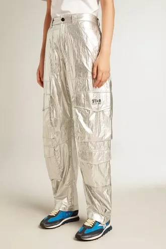 Pantaloni cargo in tessuto tecnico argento