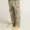 Pantaloni cargo joggers in cotone grigio melange con ricami