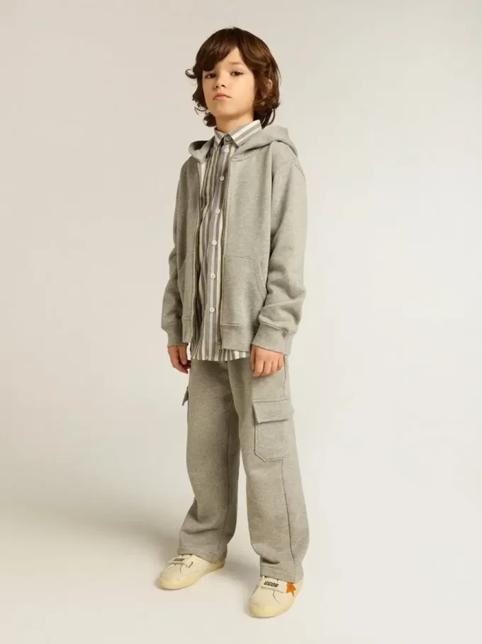 Pantaloni cargo joggers in cotone grigio melange con ricami