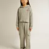 Pantaloni cargo joggers in cotone grigio melange con ricami
