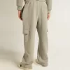 Pantaloni cargo joggers in cotone grigio melange con ricami
