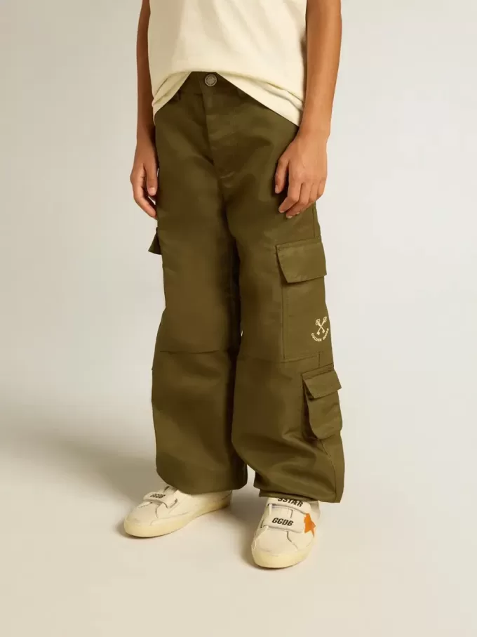 Pantaloni cargo per bambini in verde militare