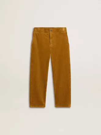 Pantaloni chino da bambino color tabacco con ricami