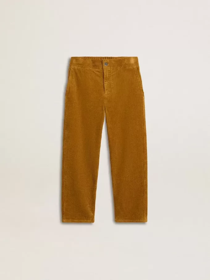 Pantaloni chino da bambino color tabacco con ricami