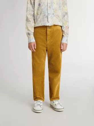 Pantaloni chino da bambino color tabacco con ricami