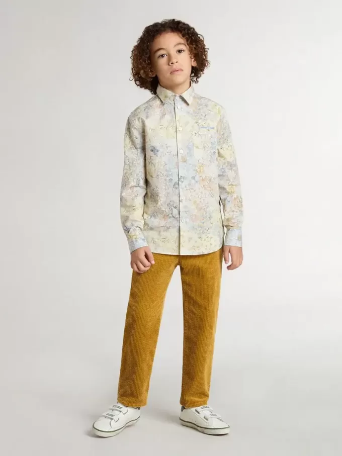 Pantaloni chino da bambino color tabacco con ricami