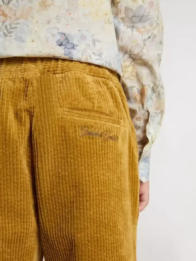 Pantaloni chino da bambino color tabacco con ricami