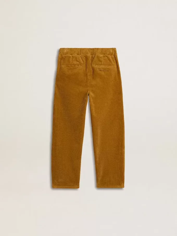 Pantaloni chino da bambino color tabacco con ricami