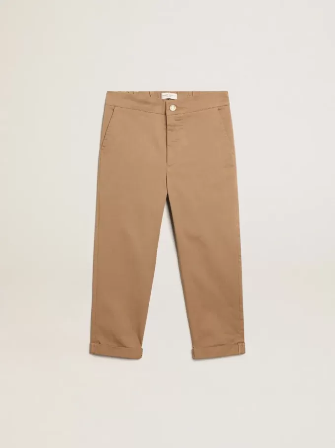 Pantaloni chino da bambino in cotone color caramello