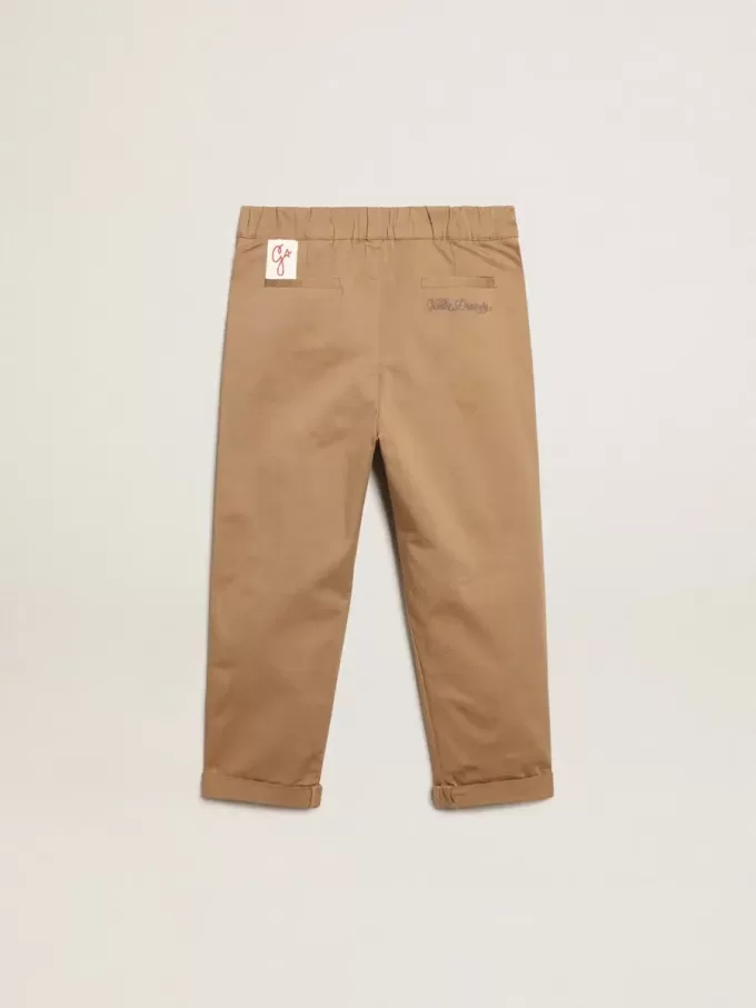 Pantaloni chino da bambino in cotone color caramello