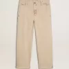 Pantaloni chino da uomo beige con finitura effetto vissuto