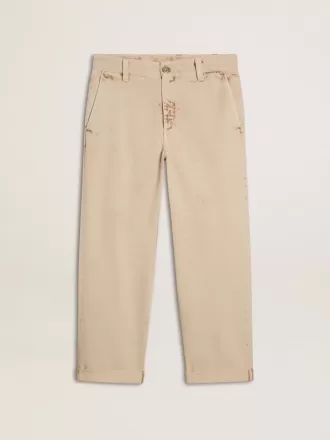 Pantaloni chino da uomo beige con finitura effetto vissuto
