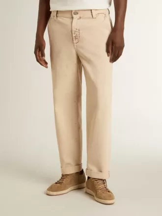 Pantaloni chino da uomo beige con finitura effetto vissuto