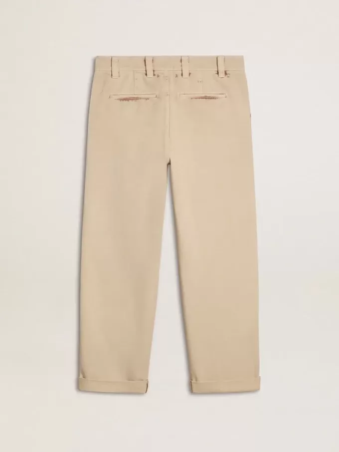 Pantaloni chino da uomo beige con finitura effetto vissuto