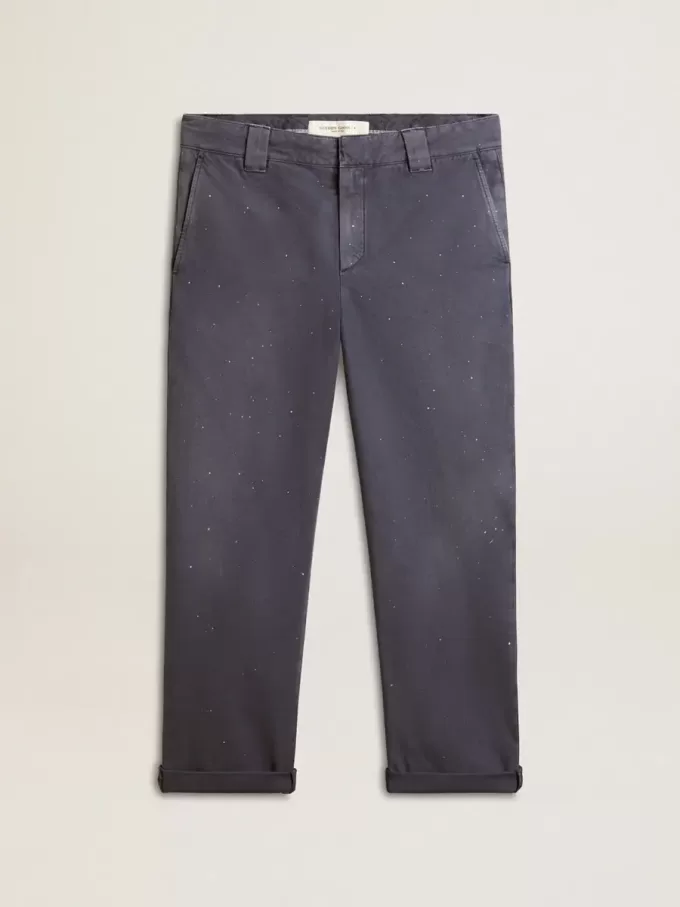 Pantaloni chino da uomo blu con effetto vissuto Pantaloni chino da uomo blu con effetto vissuto