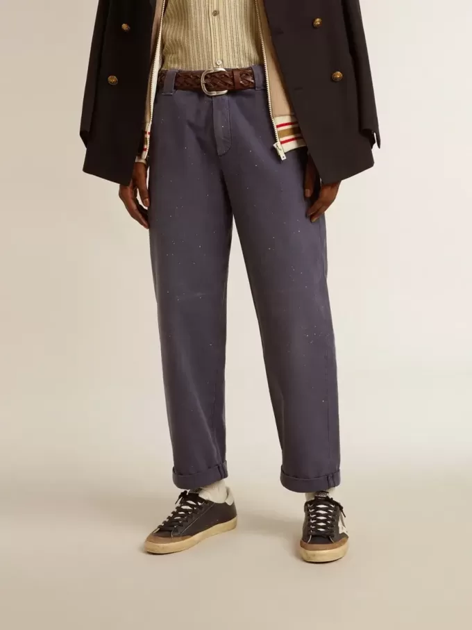 Pantaloni chino da uomo blu con effetto vissuto Pantaloni chino da uomo blu con effetto vissuto