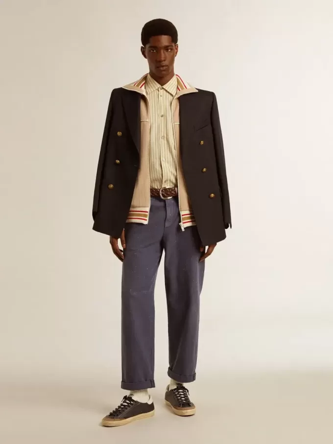 Pantaloni chino da uomo blu con effetto vissuto Pantaloni chino da uomo blu con effetto vissuto