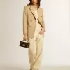Pantaloni écru con paillettes trasparenti su tutta la superficie Pantaloni écru con paillettes trasparenti su tutta la superficie