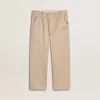 Pantaloni da bambina in cotone beige con ricamo Pantaloni da bambina in cotone beige con ricamo