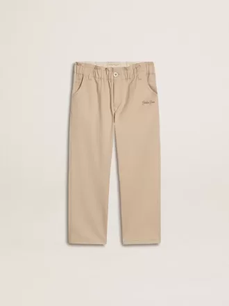 Pantaloni da bambina in cotone beige con ricamo Pantaloni da bambina in cotone beige con ricamo