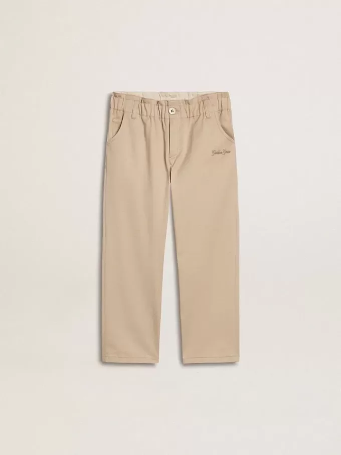 Pantaloni da bambina in cotone beige con ricamo Pantaloni da bambina in cotone beige con ricamo