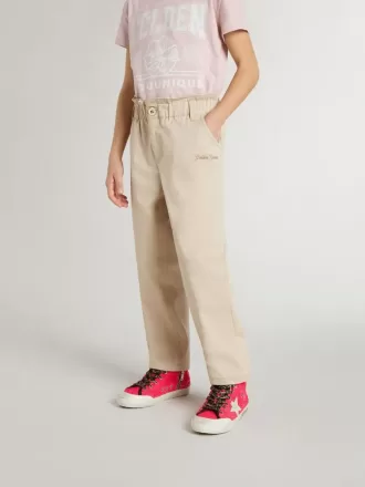 Pantaloni da bambina in cotone beige con ricamo Pantaloni da bambina in cotone beige con ricamo