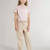 Pantaloni da bambina in cotone beige con ricamo Pantaloni da bambina in cotone beige con ricamo