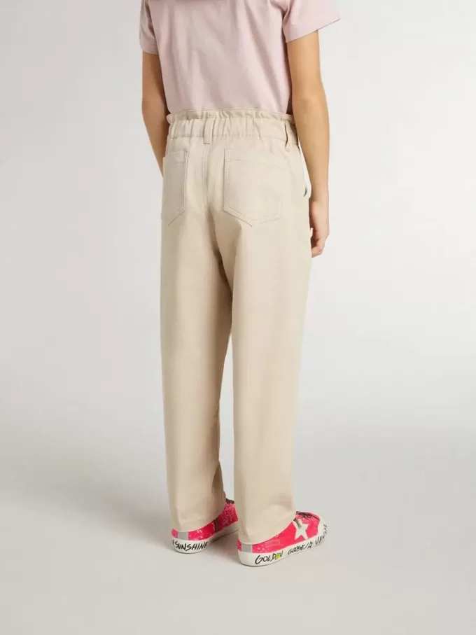 Pantaloni da bambina in cotone beige con ricamo Pantaloni da bambina in cotone beige con ricamo