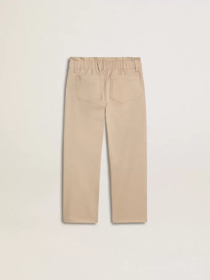 Pantaloni da bambina in cotone beige con ricamo Pantaloni da bambina in cotone beige con ricamo
