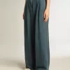 Pantaloni da donna blu in cotone a pieghe Pantaloni da donna blu in cotone a pieghe