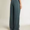 Pantaloni da donna blu in cotone a pieghe Pantaloni da donna blu in cotone a pieghe
