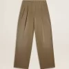 Pantaloni da donna in cotone color cachi Pantaloni da donna in cotone color cachi
