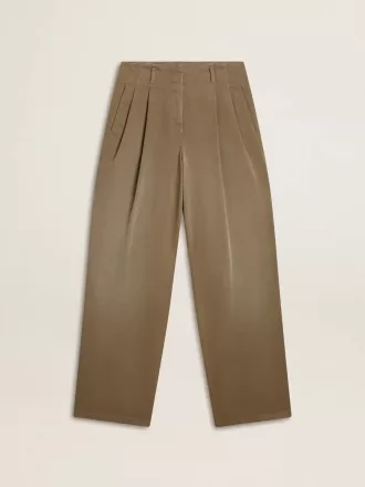 Pantaloni da donna in cotone color cachi