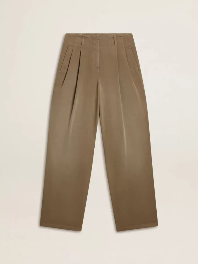 Pantaloni da donna in cotone color cachi Pantaloni da donna in cotone color cachi