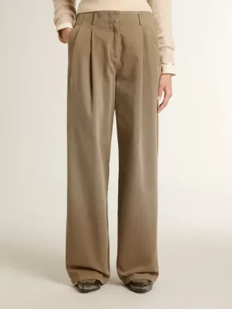 Pantaloni da donna in cotone color cachi