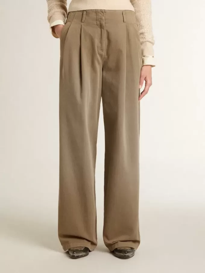 Pantaloni da donna in cotone color cachi Pantaloni da donna in cotone color cachi