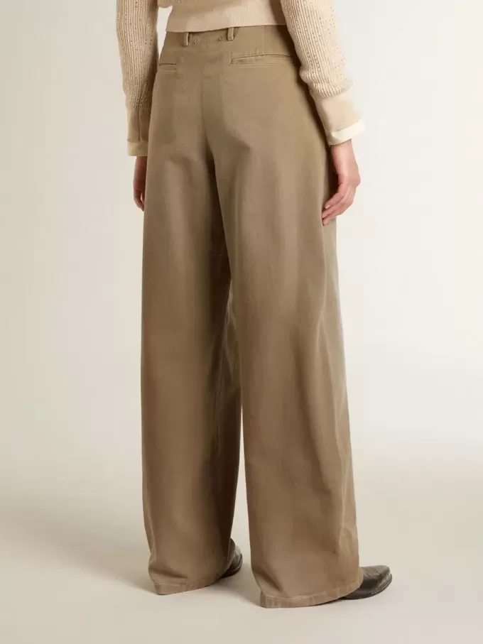 Pantaloni da donna in cotone color cachi Pantaloni da donna in cotone color cachi